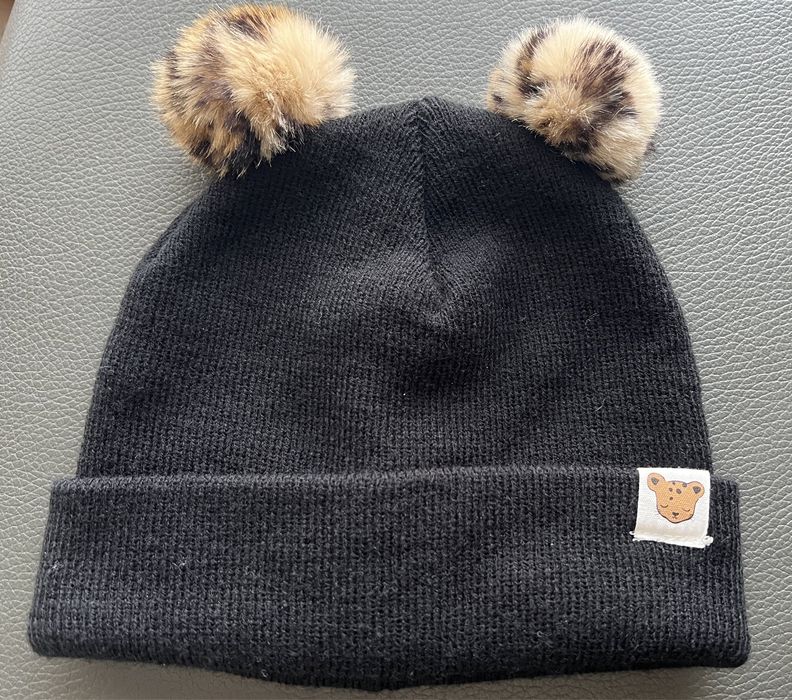 Czarna Czapka H&M panterka pomponiki 86/92