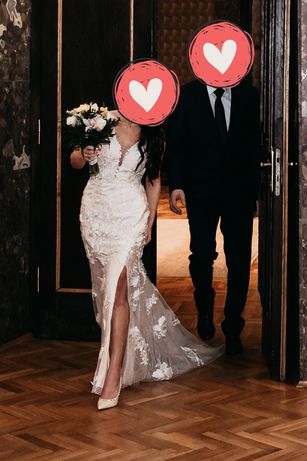 suknia ślubna koronkowa haftowana kupiona w USA JOVANI syrenka XS