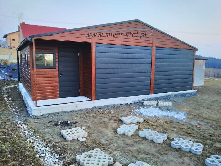 Garaż blaszany drewnopodobny z wnęką 8x6 8x5 8x7