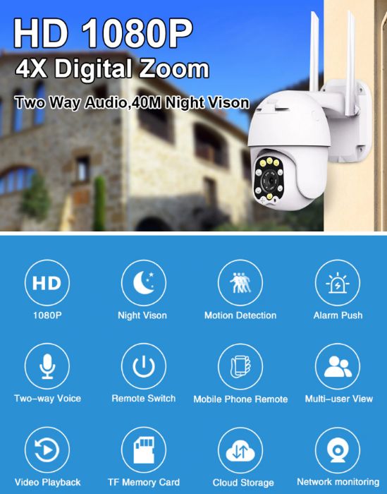 Câmera Vigilancia 3MP 360º 5X ZOOM Prova de Água Exterior Rotativa