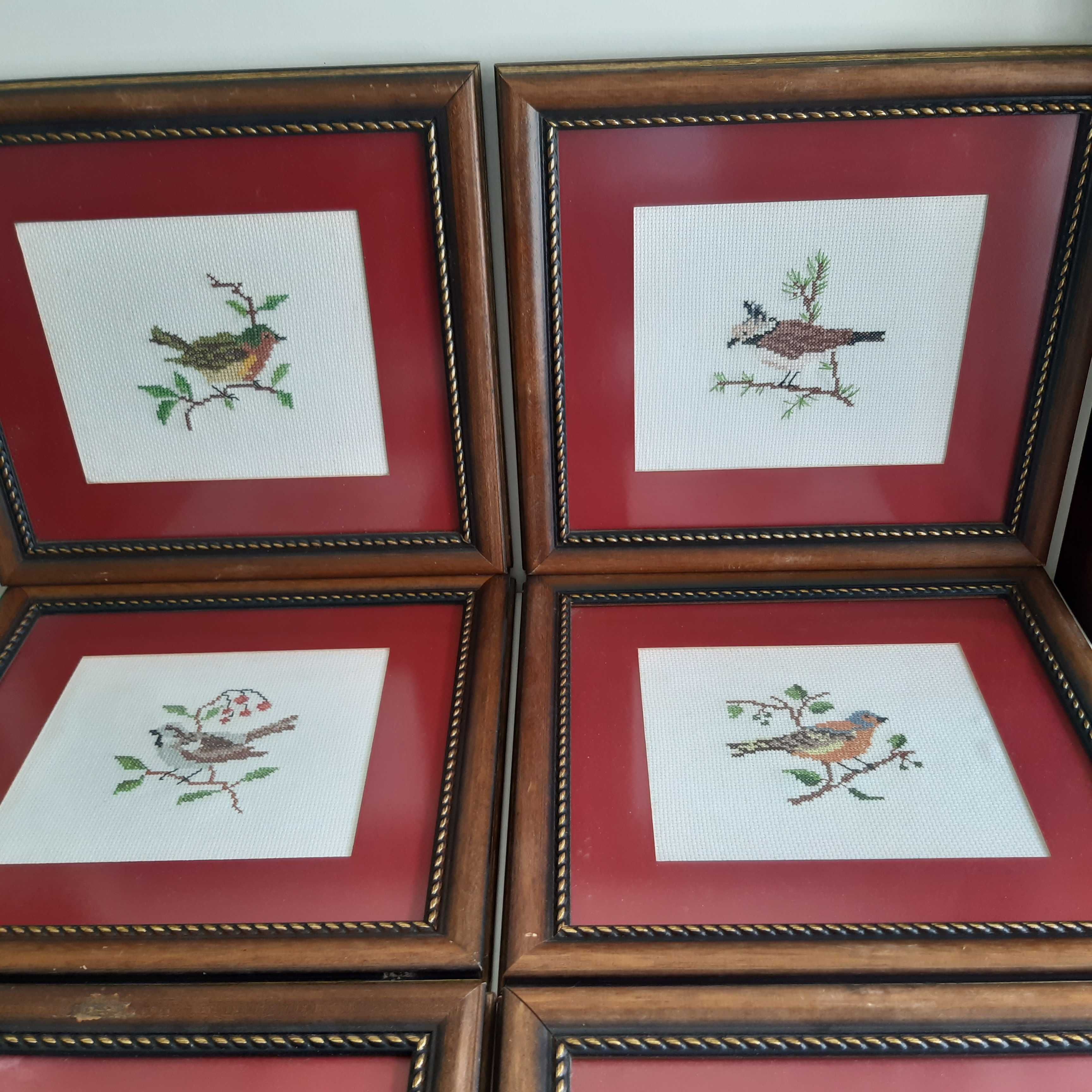 Retro Vintage Antigo 6 Quadros Decor c/ Passarinhos em Ponto Cruz