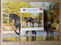 Puzzle Trefl 1000, Konie fryzyjskie, kompletne
