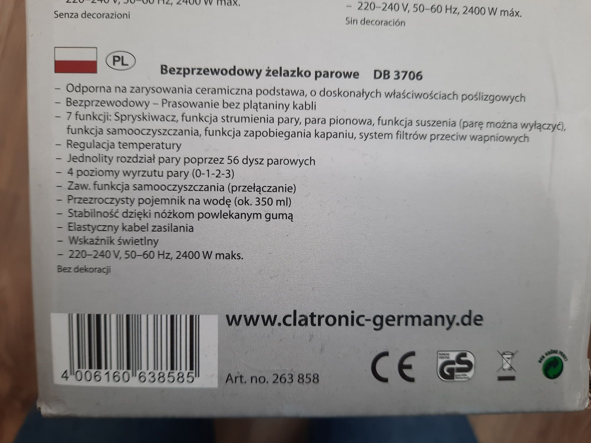 Bezprzewodowe żelazko Clatronic 2400 W