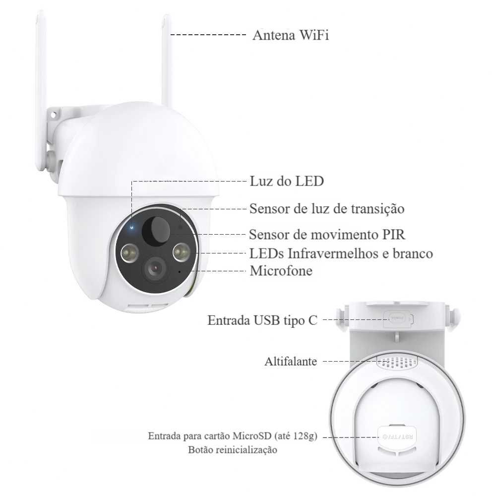 Câmara WiFi 3MP * c/ Bateria * Solar * Visão Noturna * Áudio