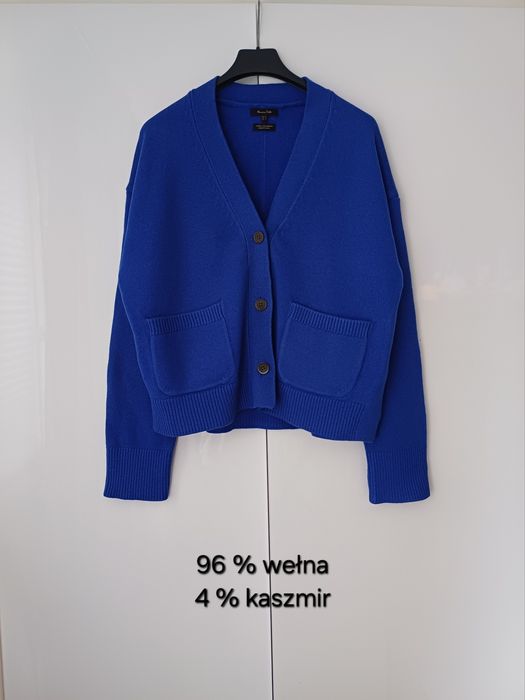 Massimo Dutti wełniany kardigan wełna kaszmir niebieski sweter guziki