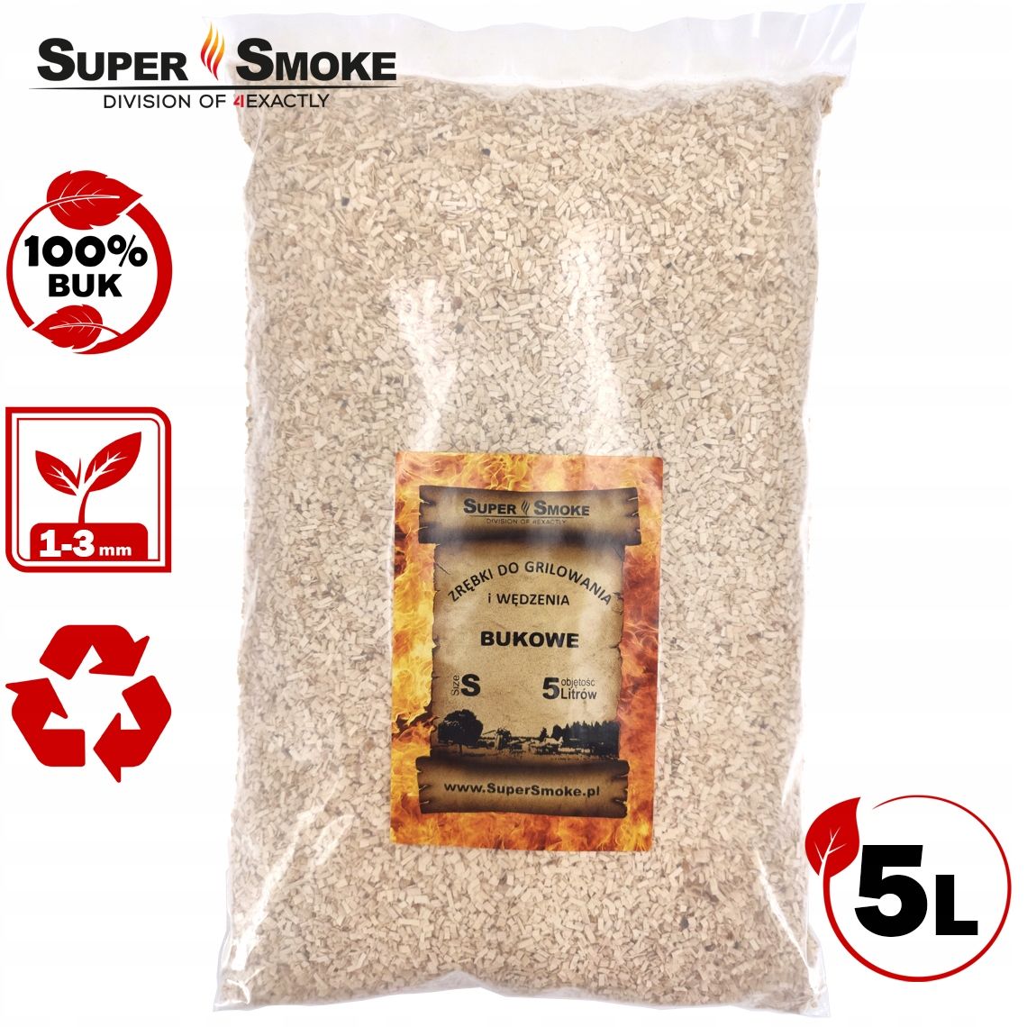 Zrębki Wędzarnicze SuperSmoke BUK KL-02 (1-3mm) Small 5 Litrów Borniak