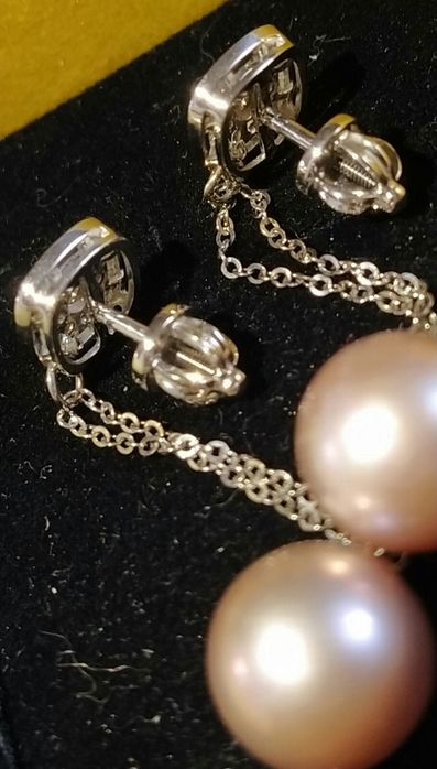 Серьги с бриллиантами 0.60к и жемчужными подвесками