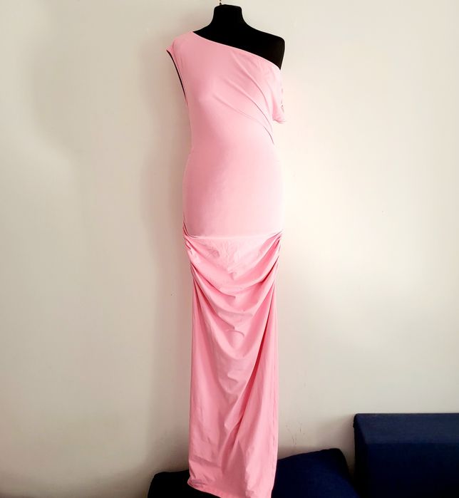 OKAZJA sexy dopasowana długa sukienka maxi ala dresowa róż różowa m 38