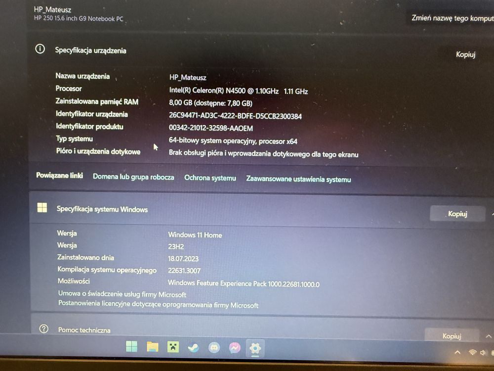 Laptop HP 250 g9 rtl8822ce
