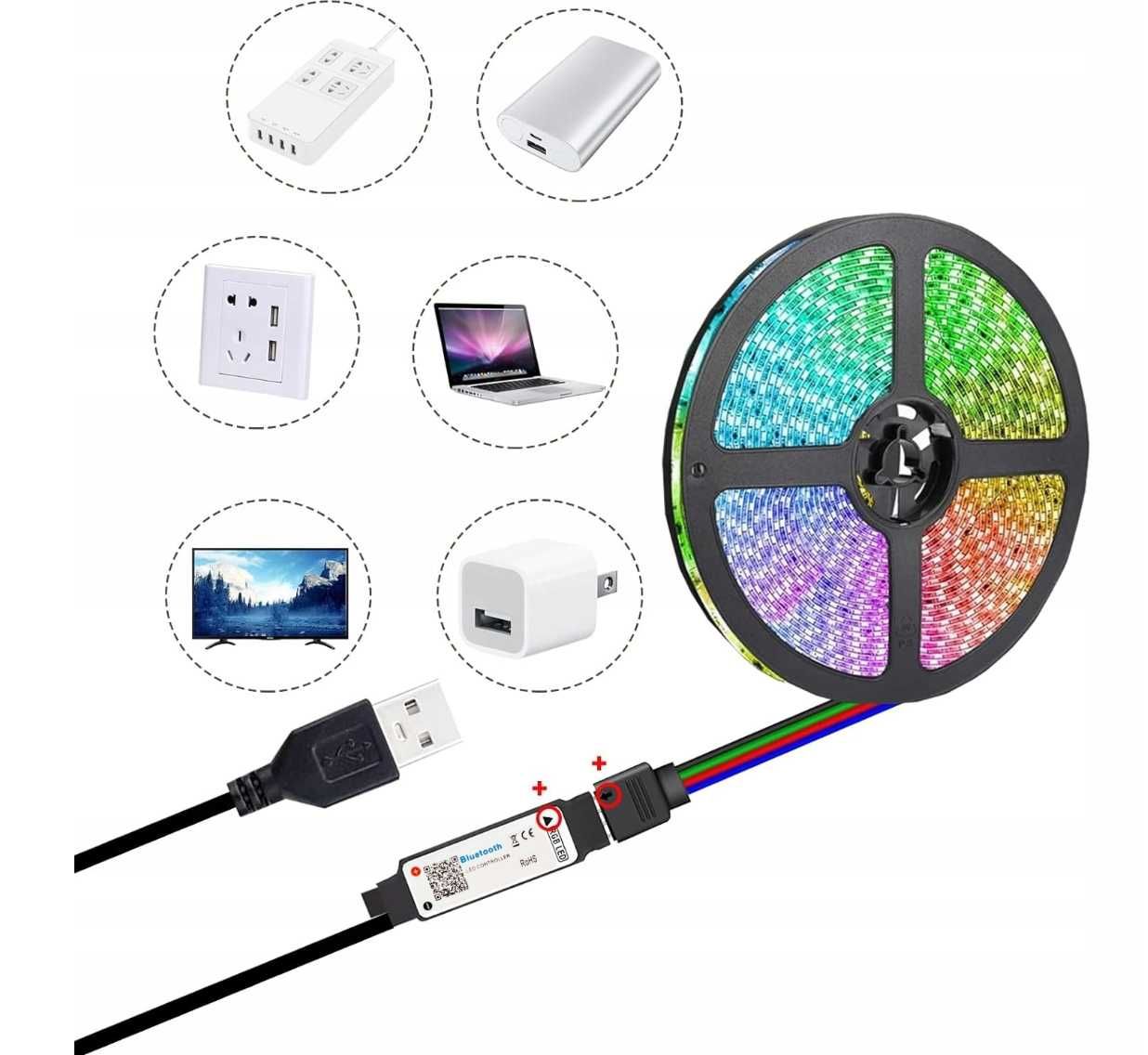Taśma LED RGB 5m na USB listwa ledy oświetlenie telewizora samochodu