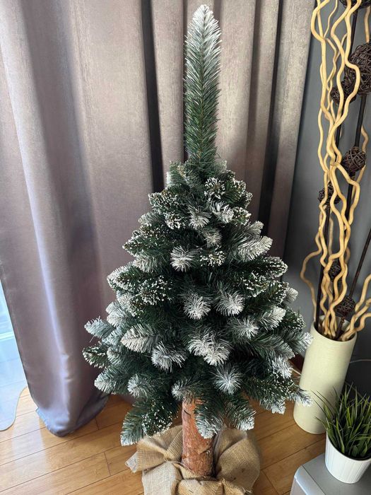 Sztuczna choinka na pniu ośnieżona 120 cm | gęsta i naturalna MAŁA 160