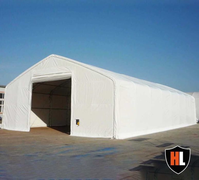 Hala namiotowa o wymiarach 15x30 m podwójną stalową ramą