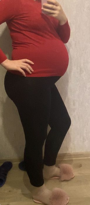 Утеплені легінси для вагітних, чорні, XL