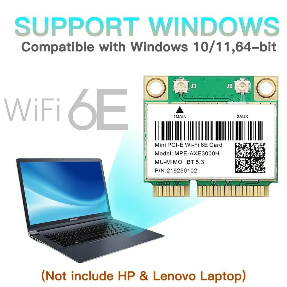 Wi-Fi 6 для ноутбука AX3000H (Intel AX200). Wi-Fi 6 ГГц mini PCI-E