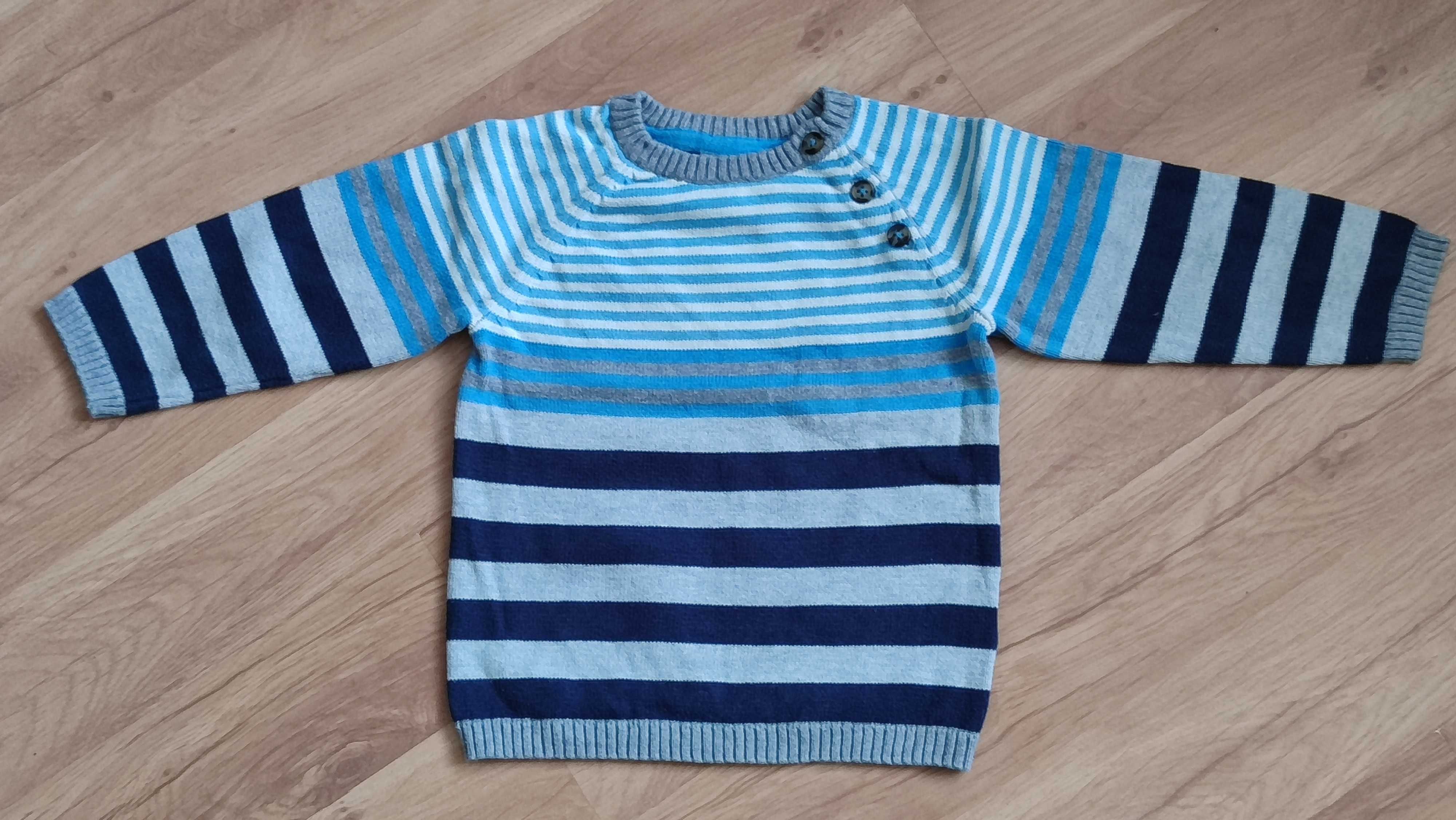 Sweterek w paseczki błękit granat popiel biel H&M