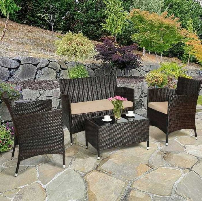 4 częsciowy zestaw mebli ogrodowych rattanowych