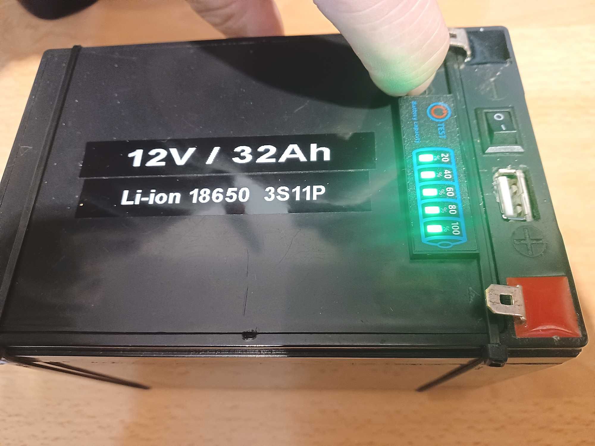 Akumulator 12V 32Ah 350Wh 18650 Li-ion 3s11p USB 3,2A + wskaźnik naład