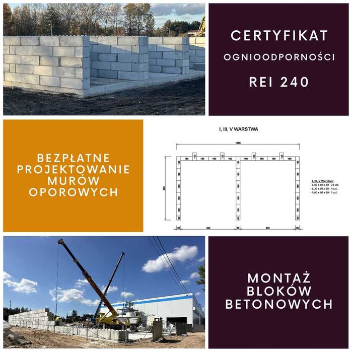 Bloki Betonowe - Bezpłatny projekt - Certyfikat Ognioodporności REI240