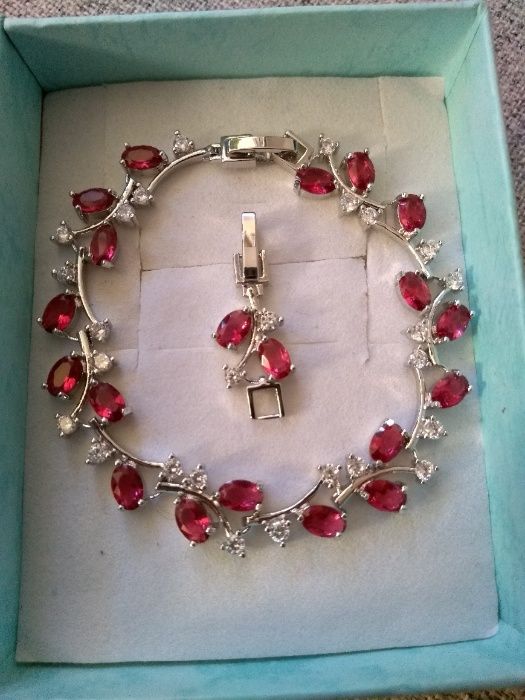 Bransoletka srebrny kryształ czerwony niebieski wesele dzień kobiet