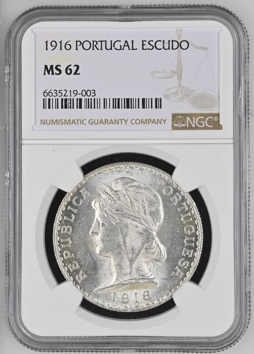 Moeda prata Escudo 1916 certificada NGC MS62