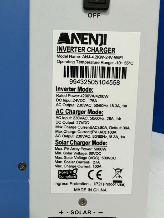 Гібридний інвертор Anenji 4.2 квт остання версія з WI-FI прошивкa 2025