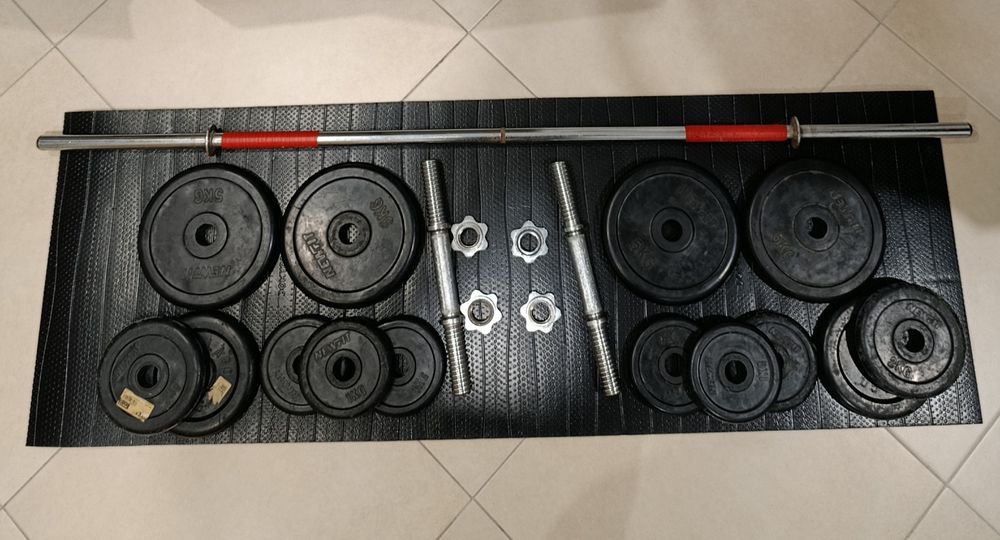 Anilha + barra para alter + barra grande agachamento