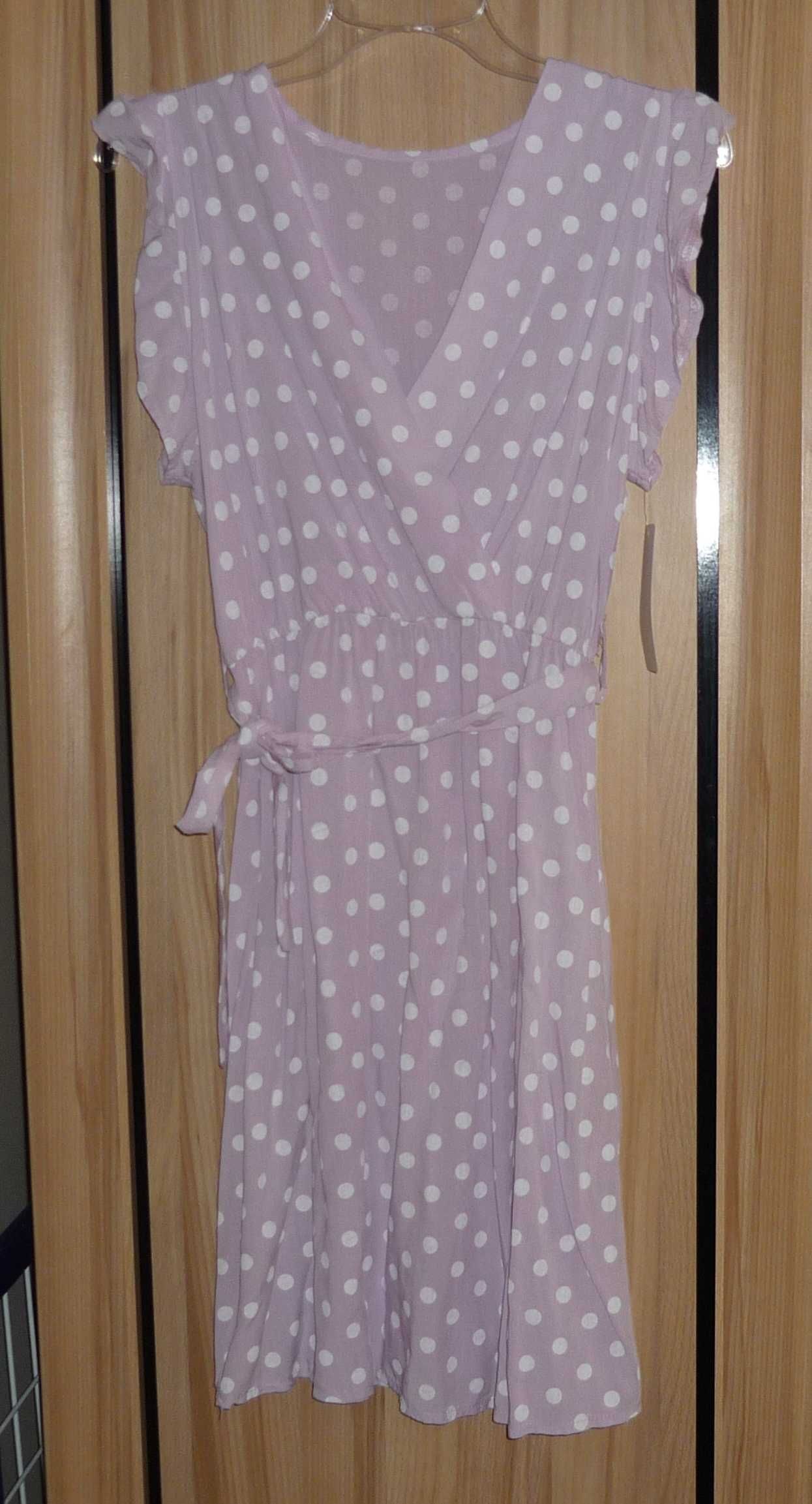 Nowa fioletowa sukienka kopertowa M/L kropki