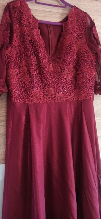 Sukienka maxi 48 50 burgundowa wesele