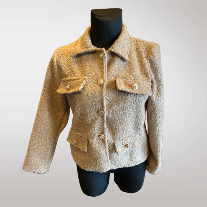 Kurtka Damska Bluza Guziki Kieszenie Niebieski