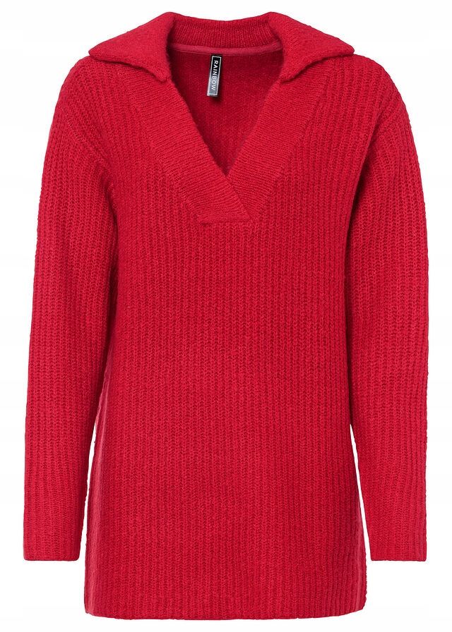 B.P.C czerwony sweter dłuższy z kołnierzykiem 48/50.