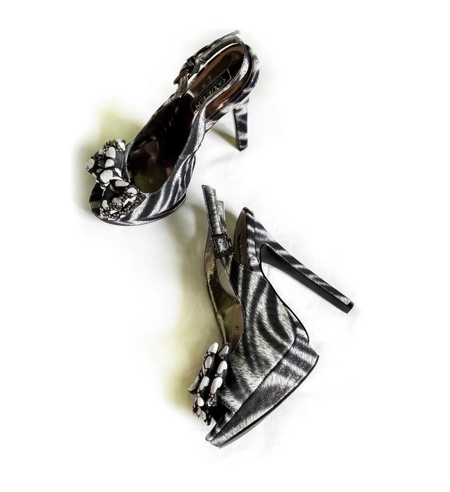 Босоножки серебряные на шпильке с бантом с блеском 36р - 23см