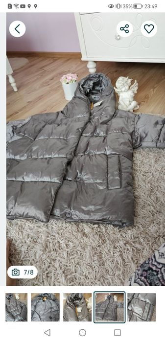 Kurtka Puchowa Srebrna ocieplana zimowa ciepła zimę  płaszcz medicine