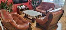 Zestaw wypoczynkowy (sofa) 3+2+1 + stół dębowy