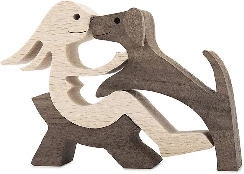 Figurka drewniana dekoracja rzeźba pies i człowiek