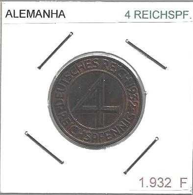Alemanha  - - - 4 Reichspfennig- 1932-F  - - - Moeda