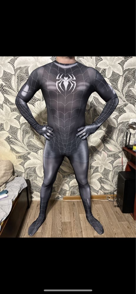 Костюм людина павук розмір с м л чорний спайдермен для аніматора