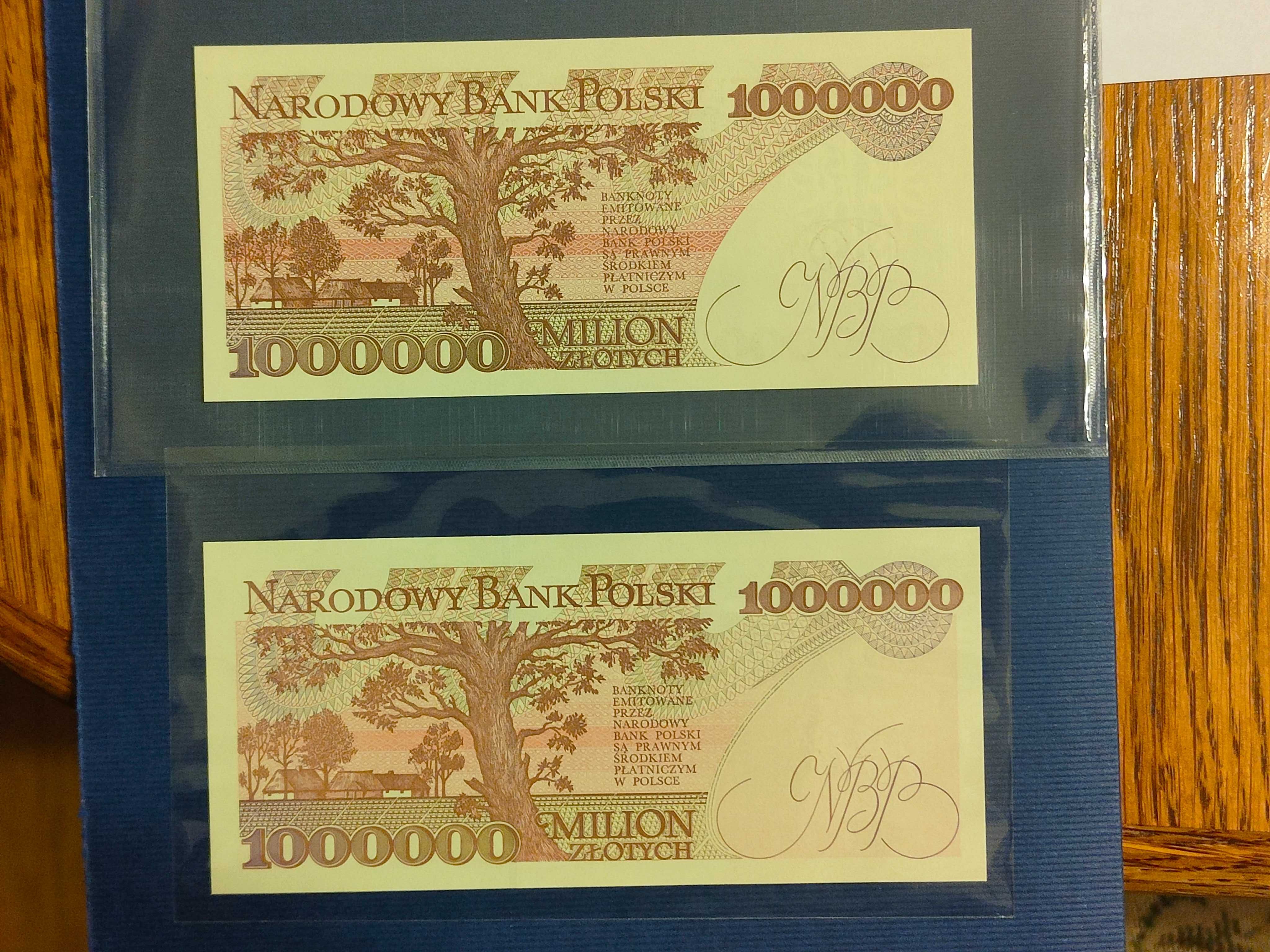 Banknoty 1.000.000 złotych 1991 i 1993 UNC