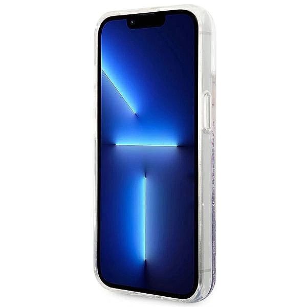 Etui Guess Flower Liquid Glitter na iPhone 14 Plus - fioletowe