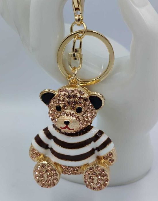 Brelok miś z cyrkoniami zawieszka do kluczy torebki modny prezent HIT