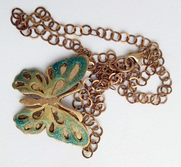 Кулон підвіска "Метелик" на цепочці Срібло 925 проби, Емаль. Вінтаж