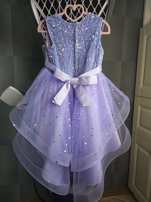 Дитяча шикарна фіолетова золота пишна сукня зі шлейфом 4 5 6 7 8 9 рок