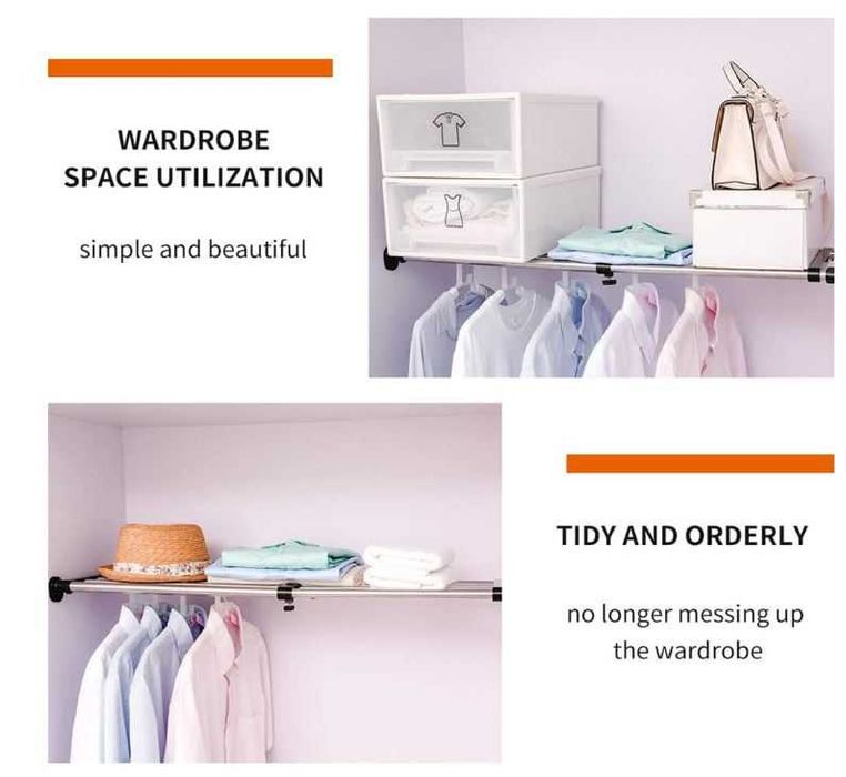 Regulowana półka napinająca do szafy 85-117cm kolor czarny