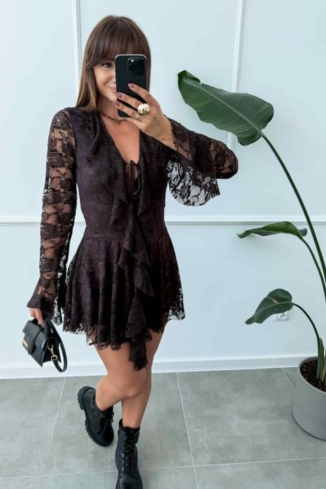 Kombinezon czekoladowy koronkowy jesien Varlesca chicaca XS S M