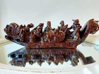 Escultura chinesa barco dragão em madeira de pau rosa chinês oriental