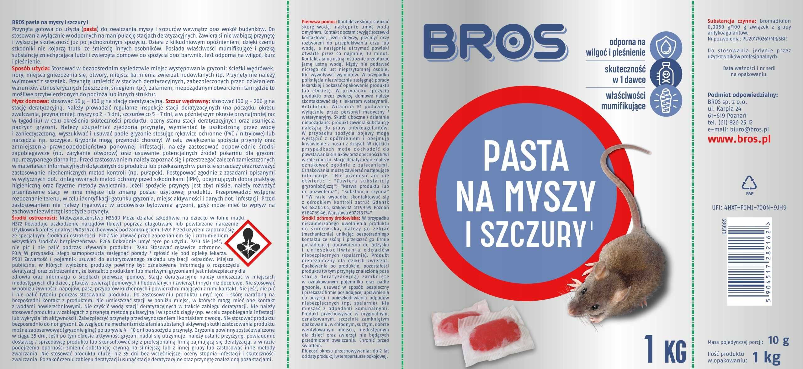 Pasta, trutka na myszy i szczury 1 kg - BROS