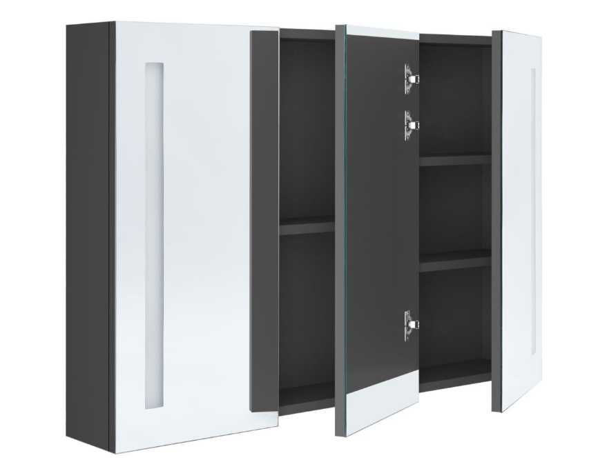 Szafka z lustrem i LED 89x14x62 cm, szara VidaXL