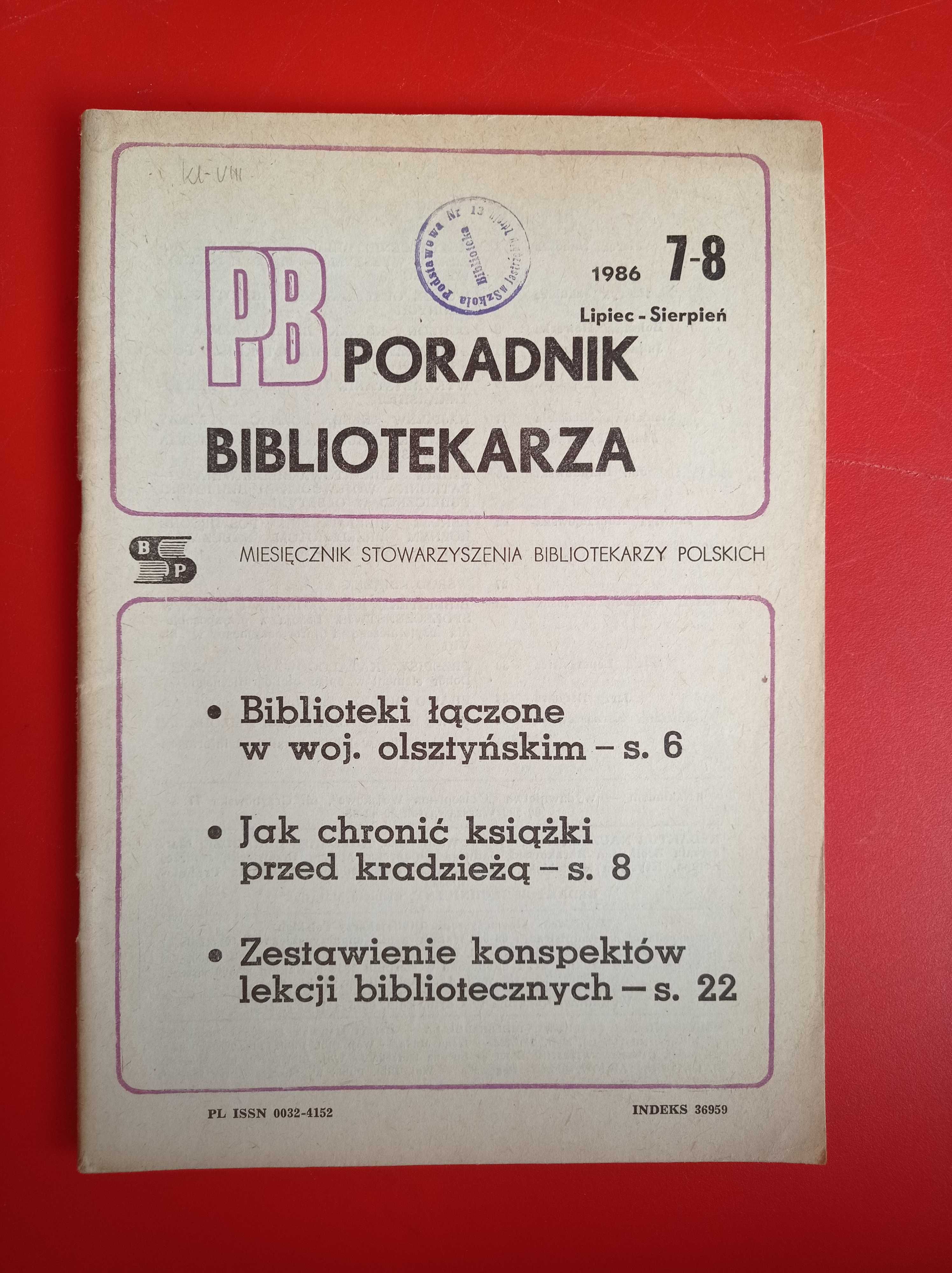 Poradnik Bibliotekarza, nr 7-8/1986, lipiec-sierpień 1986