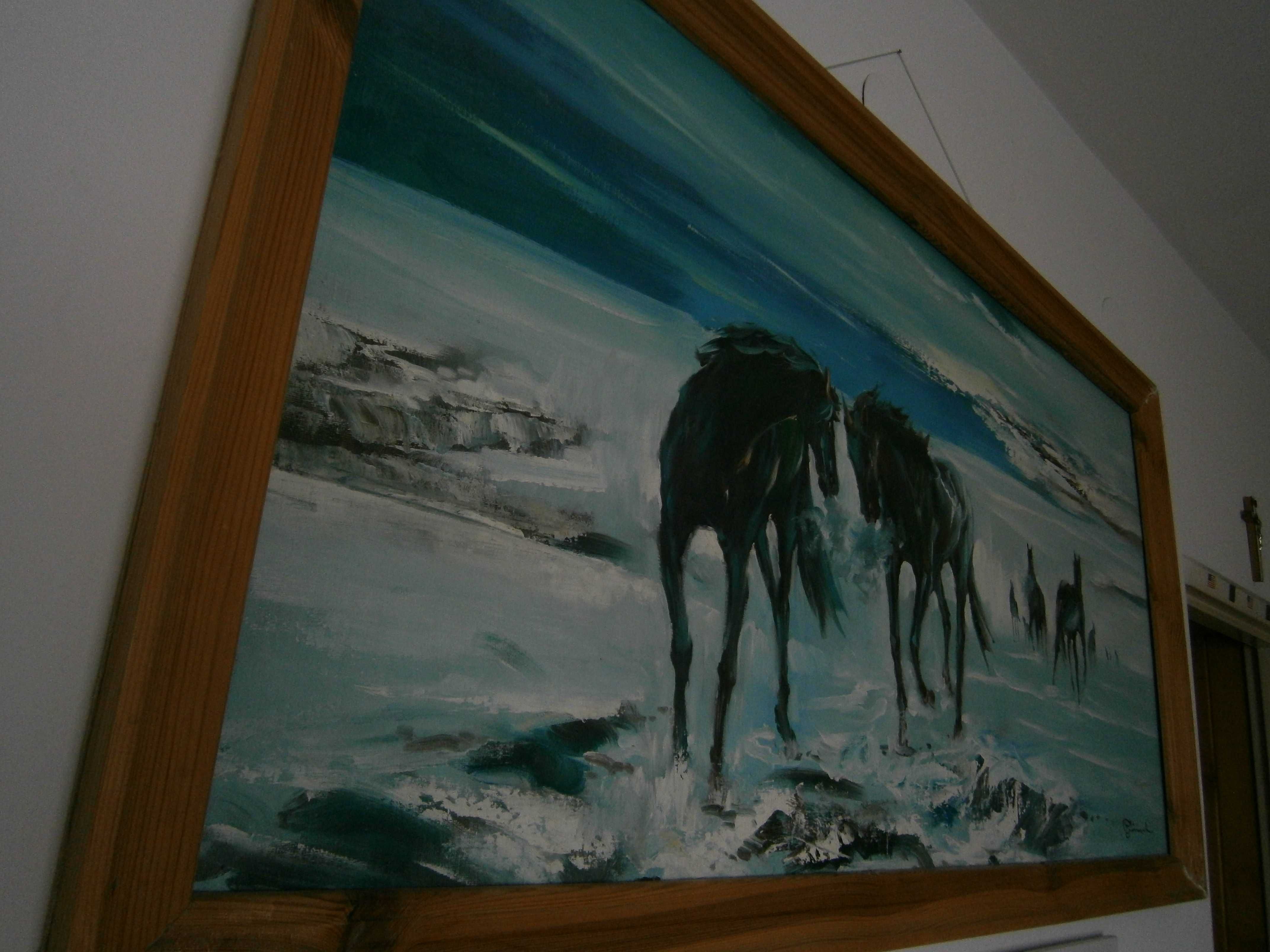 Obraz olejny na płótnie "Konie biegnące" 124 cm x 64 cm