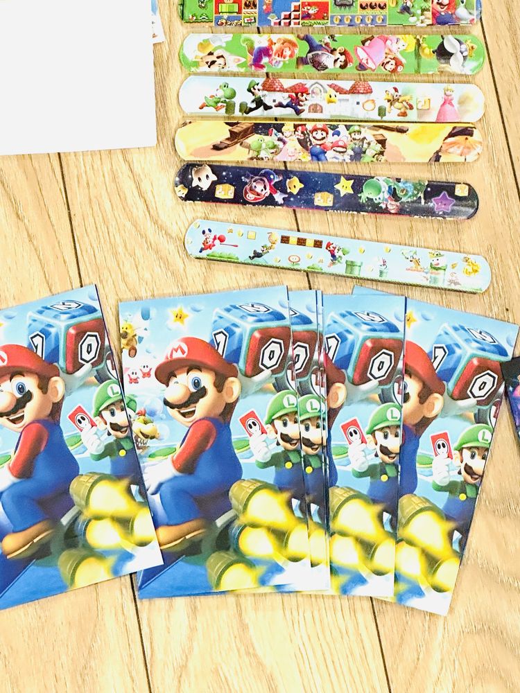 Zestaw upominowy Super Mario urodziny bransoletki zaproszenia t