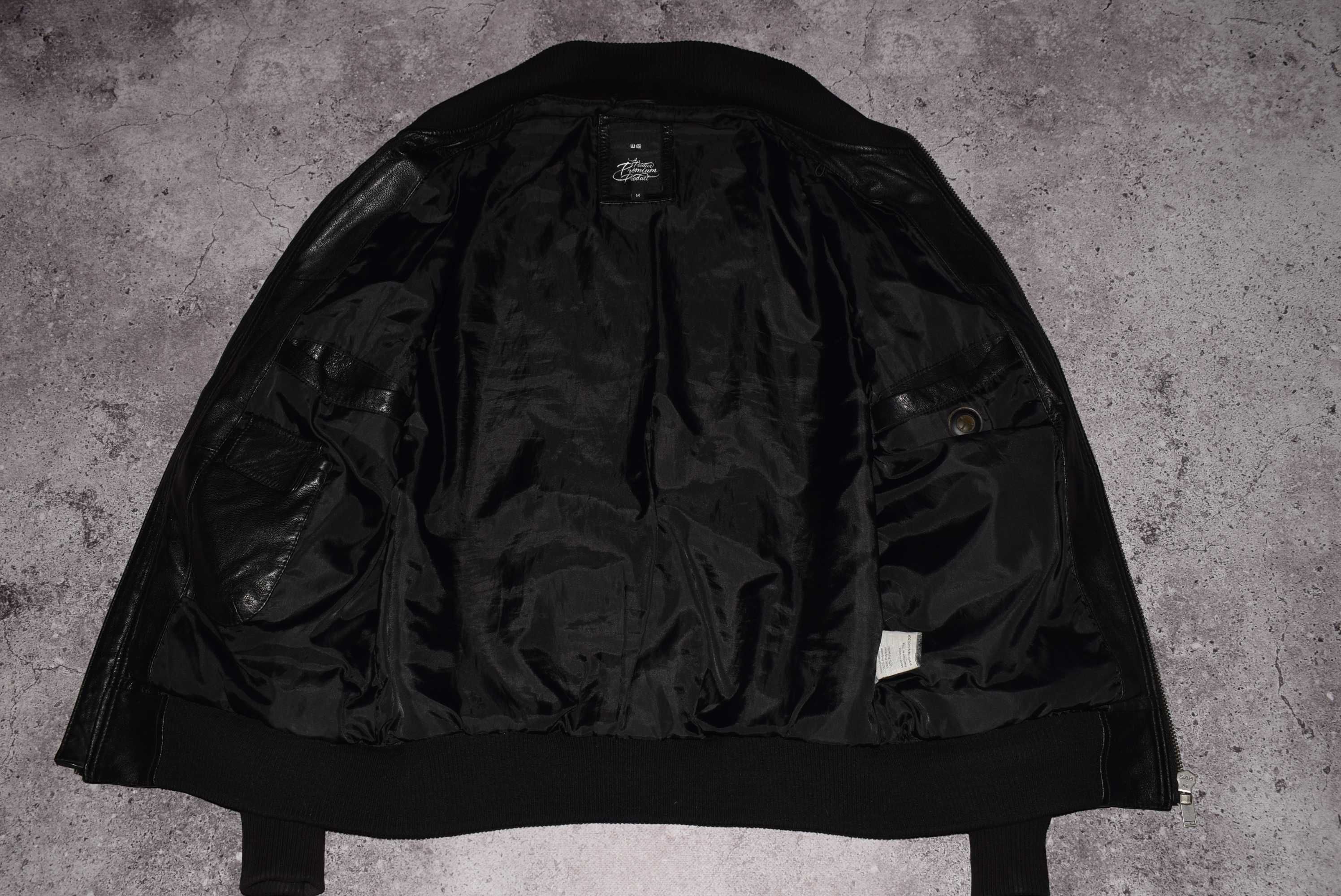 We Premium Leather Jacket (Мужская Черная Кожаная Куртка Бомбер )